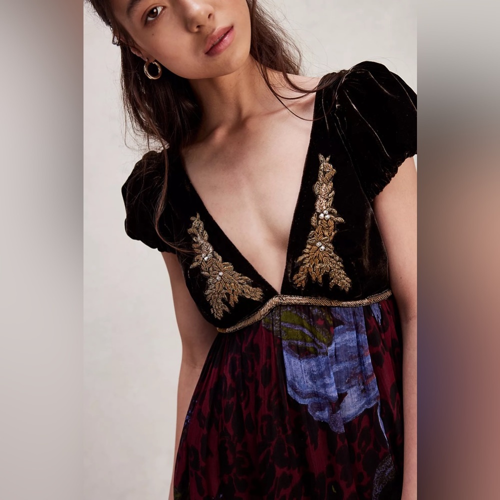 Free People Black and Blue Floral Maxi Dress - Picture 3 of 9